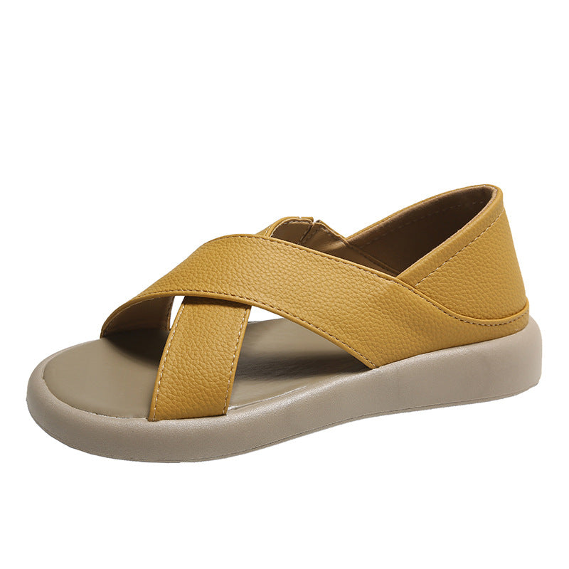 Round toe flat two-wear open toe sandals