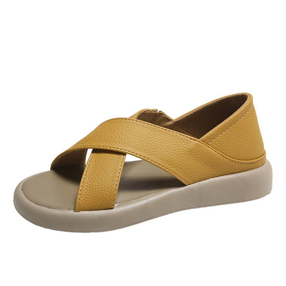 Round toe flat two-wear open toe sandals