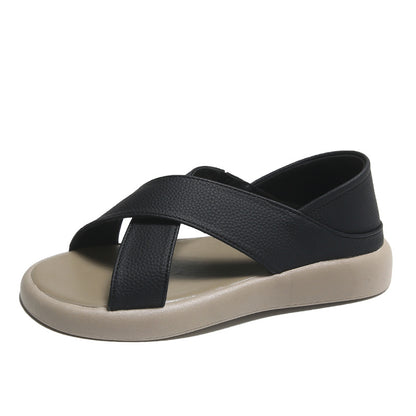 Round toe flat two-wear open toe sandals