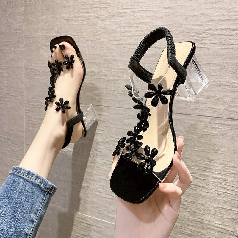 Crystal flower transparent high heels