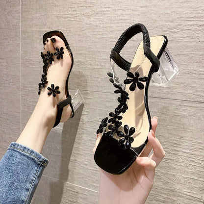 Crystal flower transparent high heels