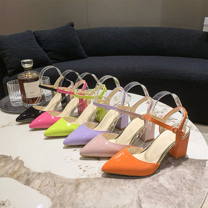 Square heel bag toe candy color sandals