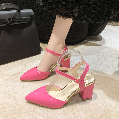 Square heel bag toe candy color sandals