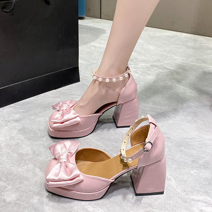 Square toe bow Mary Jane high heels