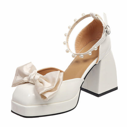 Square toe bow Mary Jane high heels