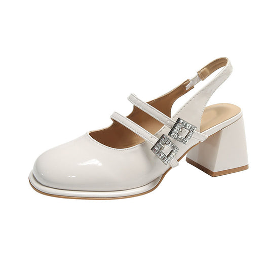 Square toe double strap mary jane leather shoes