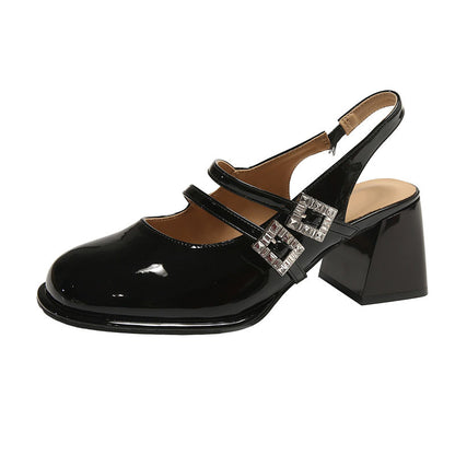 Square toe double strap mary jane leather shoes