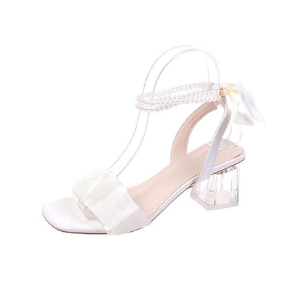 Pearl strappy block heel sandals