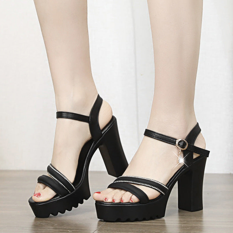 Round toe thick sole high heel sandals